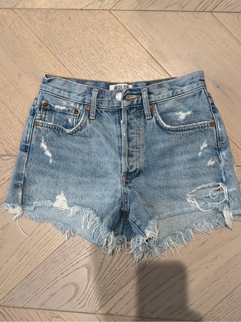 AGOLDE Light Blue Distressed Denim Shorts size 24